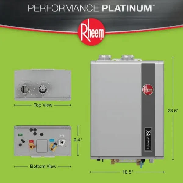 Rheem Performance Platinum 9.5 GPM Natural Gas Tankless Water Heater - Smart Super High Efficiency, Indoor/Outdoor