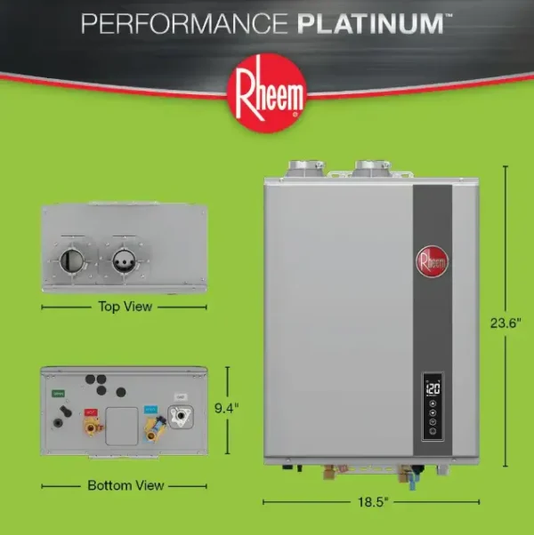 Rheem Performance Platinum 9.0 GPM Natural Gas Tankless Water Heater - Smart Super High Efficiency, Indoor/Outdoor