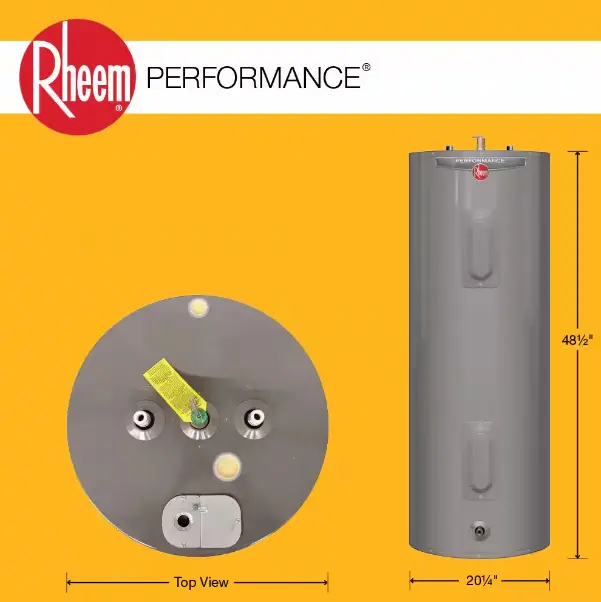 Rheem Performance 40 Gal Double Element Electric Water Heater – 4500-Watt, Medium Tank