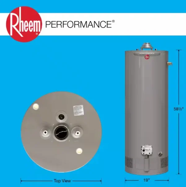 Rheem Performance 40 Gallon Tall Gas Water Heater – 36,000 BTU Natural Gas with 6-Year Warranty